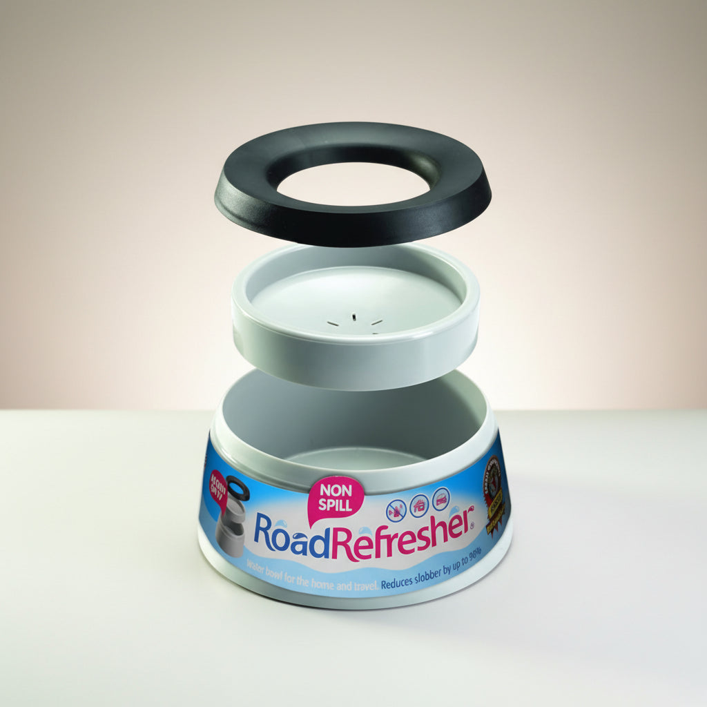 Road Refresher Trinknapf Grey S/L (19 x 19 x 8,5 cm / 24 x 24 x 8,5 cm) – Kleckerfrei trinken auf Reisen