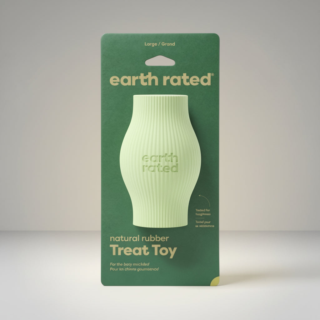 Earth Rated Treat Toy aus Naturkautschuk – Nachhaltiger Leckerli-Spender gegen Langeweile mit unvorhersehbarer Bewegung & extra langer Beschäftigung