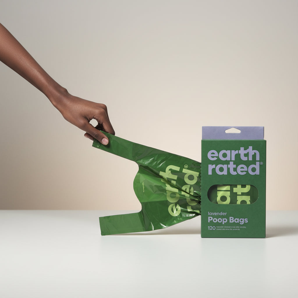 Earth Rated Kot-Beutel mit Griffen – 65 % recycelt, extra groß & 100 % auslaufsicher mit Lavendelduft (120 Stück)