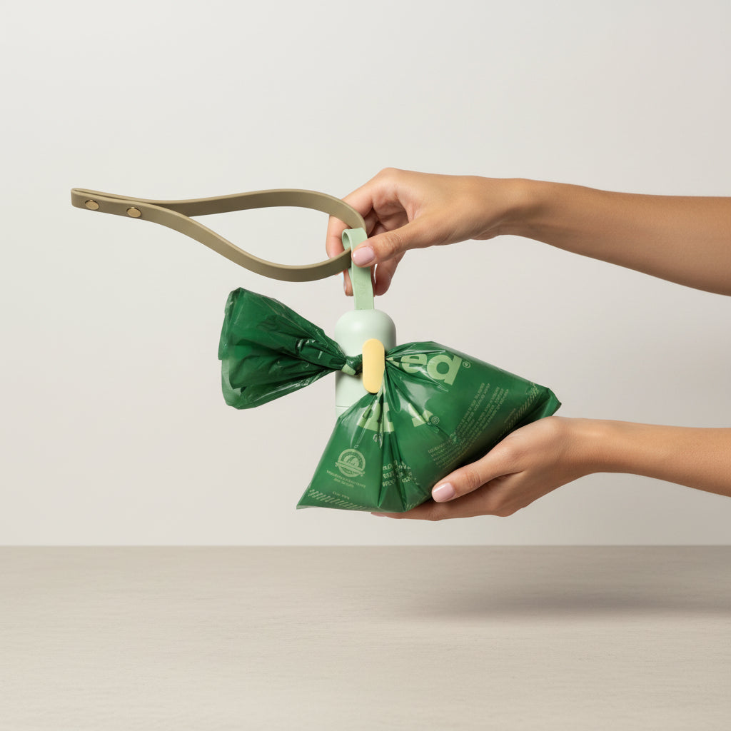 Earth Rated – Kotbeutelspender mit Haken für freie Hände, inkl. 15 recycelte & 100 % auslaufsichere Beutel