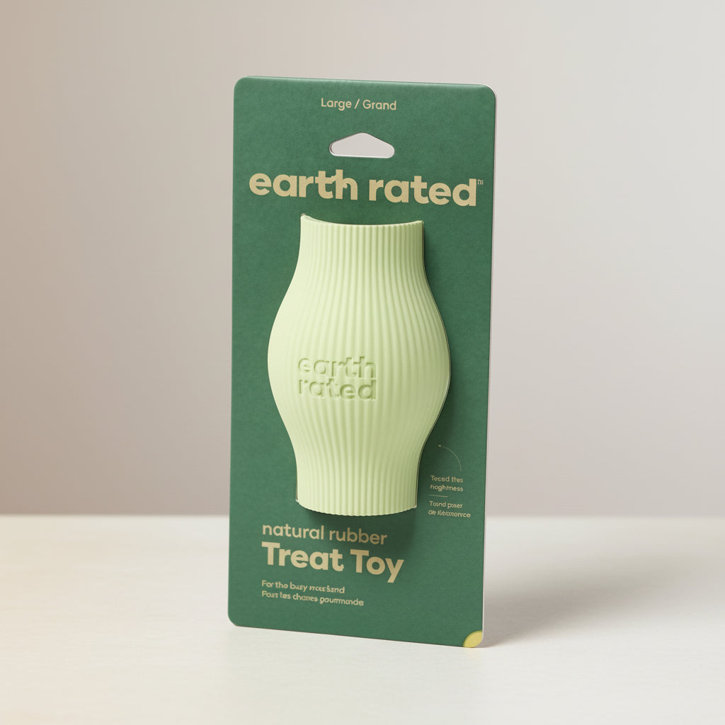 Earth Rated Treat Toy aus Naturkautschuk – Nachhaltiger Leckerli-Spender gegen Langeweile mit unvorhersehbarer Bewegung & extra langer Beschäftigung