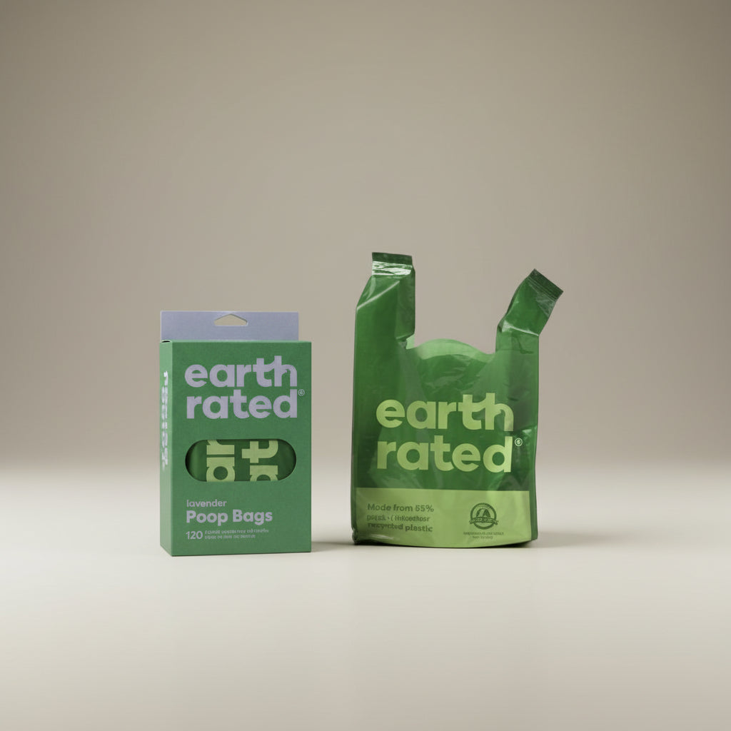 Earth Rated Kot-Beutel mit Griffen – 65 % recycelt, extra groß & 100 % auslaufsicher mit Lavendelduft (120 Stück)
