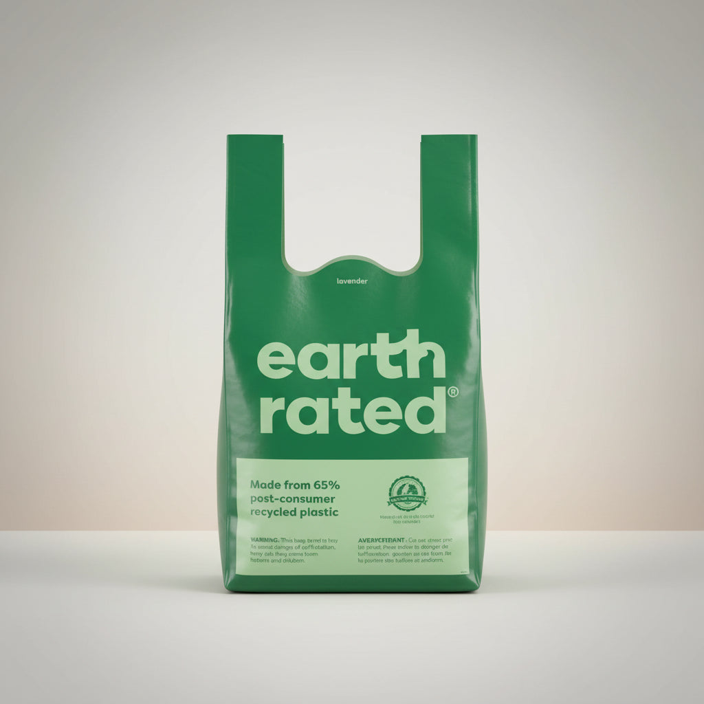 Earth Rated Kot-Beutel mit Griffen – 65 % recycelt, extra groß & 100 % auslaufsicher mit Lavendelduft (120 Stück)