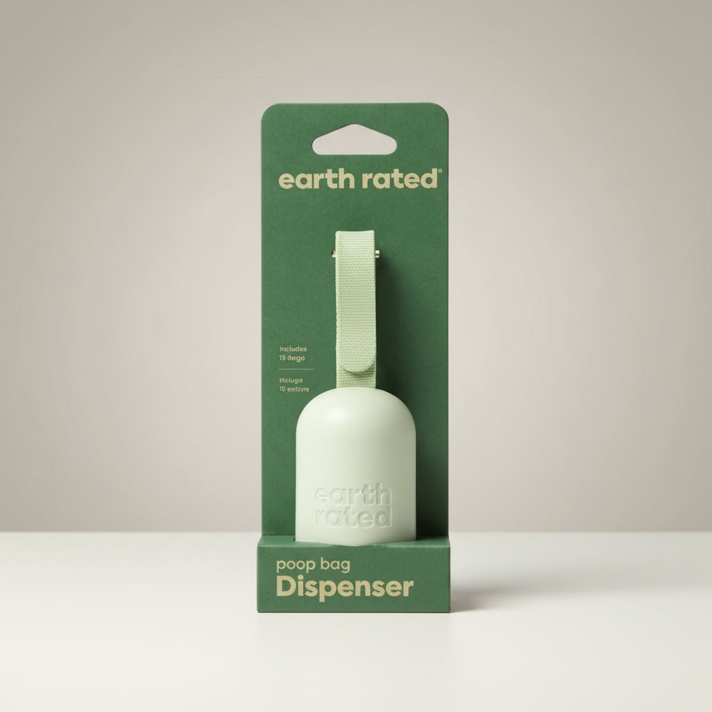 Earth Rated – Kotbeutelspender mit Haken für freie Hände, inkl. 15 recycelte & 100 % auslaufsichere Beutel